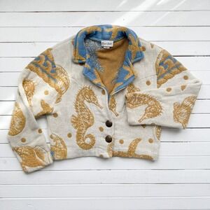 vtg Paco Soler seahorse seashell starfish cropped woven tapestry jacket‎